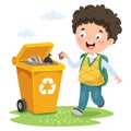 Kid Throwing Garbage In Trash Bin