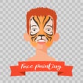 Kid with tiger face painting vector illustrations Royalty Free Stock Photo