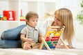 Kid toddler playing with abacus Royalty Free Stock Photo