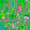 Kid town map - seamless vector city pattern for children. Royalty Free Stock Photo