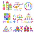 Building kit or constructor, kid toy, puzzle or jigsaw, isolated icons