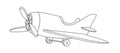 Kid Toy cute Plane. Baby boy airplane in cartoon outline style. Drawing of jet for coloring book or logo. Black line on Royalty Free Stock Photo