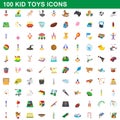 100 kid toys set, cartoon style