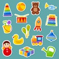 Kid toys. Set of stickers, vector illustration Royalty Free Stock Photo