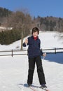 Kid try cross-country skiing Royalty Free Stock Photo