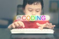 Kid use computer technology search for homework e learning online