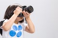 Kid Using Camera on White / Kid Using Camera / Kid Using Camera DSLR, Studio Shot
