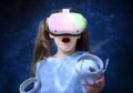 Kid using virtual reality headset, cute child looking in VR glasses Royalty Free Stock Photo