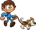 Kid walking dog