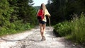 Kid Walking in Mountains Trails at Camping, Child Hiking in Alpines, Teenager Girl Playing in Montane Adventure, Trip, Excursion