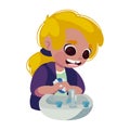 kid washing hands isolated icon Royalty Free Stock Photo