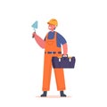 Kid Wear Builder Suit Holding Toolbox and Trowel, Little Boy Character Choose Future Profession and Career, Imagine