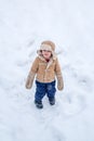 Kid winter portrait. Theme Christmas holidays New Year. Winter child. Cute child in frosty winter Park. Winter portrait Royalty Free Stock Photo