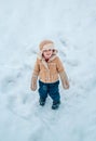 Kid winter portrait. Theme Christmas holidays New Year. Winter child. Cute child in frosty winter Park. Winter portrait Royalty Free Stock Photo