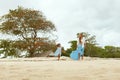 Kid And Woman On Beach. Happy Mother And Daughter Enjoying Summer Vacation At Tropical Ocean. Royalty Free Stock Photo