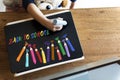 Kid Writing Chalk Coloring Teddy Concept