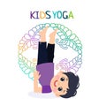 Kid Yoga Design Concept. Boy In Yoga Position Vector Illustration. Happy Cartoon Children