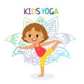 Kid Yoga Design Concept. Girl In Yoga Position Vector Illustration.