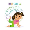 Kid Yoga Design Concept. Girl In Yoga Position Vector Illustration. Happy Cartoon Children.
