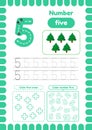 Kida activity pages. Learn numbers. Preschool worksheets. Number five