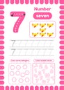 Kida activity pages. Learn numbers. Preschool worksheets. Number seven