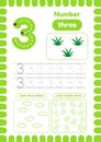 Kida activity pages. Learn numbers. Preschool worksheets. Number three