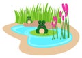 Kiddies cartoon illustration of frogs in the pond Royalty Free Stock Photo
