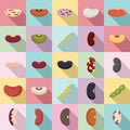 Kidney bean icons set, flat style