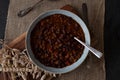 Kidney bean stew with ground beef, baked, beans, bell peppers, onions, garlic herbs, tomatoes on a plate Royalty Free Stock Photo