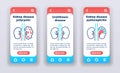 Kidney disease on mobile app onboarding screens. Line icons, polycystic, urolithiasis disease, pyelonephritis.