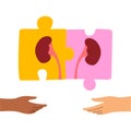 Kidney donation symbol illustration in form of puzzle pieces. Vector illustration in flat cartoon style. Royalty Free Stock Photo