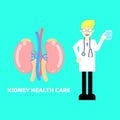 Kidney health care with doctor,stethoscope holding a cup of water in cyan background