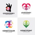 Kidney Health Care Logo Set Design Template Collection