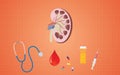 Kidney health with medicine tools like pills stethoscope blood syringe