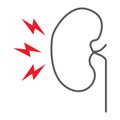 Kidney pain thin line icon, body and sick, renal ache sign, vector graphics, a linear pattern on a white background.