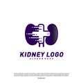 Kidney with Plus Health Logo Design Concept. Urology Logo Vector Template