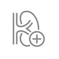 Kidney with plus line icon. Filtering blood organ symbol