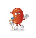 Kidney sick with limping stick. cartoon mascot vector