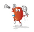 Kidney smash at badminton cartoon. cartoon mascot vector