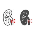 Kidney stones line and solid icon, Human diseases concept, dialysis sign on white background, Treatment of kidney stones