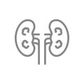 Kidney with tumours line icon. Renal cell carcinoma, human organ for filtering blood symbol