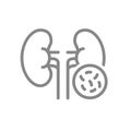 Kidneys with bacteria line icon. Diseased internal organ, pyelonephritis, bacterial urinary tract infection symbol Royalty Free Stock Photo