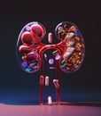 Kidneys disease, medication addiction, medical concept illustration