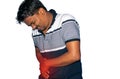 Kidneys or liver pain. Man holding his back. Medical concept