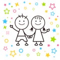 Good friends girls and boys nursery kindergarten vector illustration background image