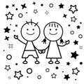 Good friends girls and boys nursery kindergarten vector illustration background image