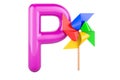 Kids ABC, Letter P with pinwheel. 3D rendering