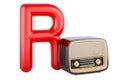 Kids ABC, Letter R with radio. 3D rendering