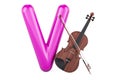 Kids ABC, Letter V with violin. 3D rendering