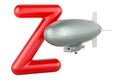 Kids ABC, Letter Z with zeppelin. 3D rendering Royalty Free Stock Photo